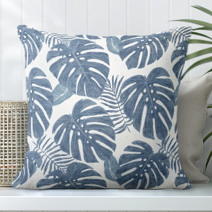 Blauw & Wit Monstera Palmbladeren Kussen
