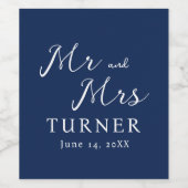 Blauw-wit Mr en Mrs Wedding Wijn Etiket (Enkel label)