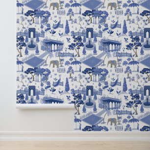 Blauw & Wit Mughal Tuinpatroon Behang