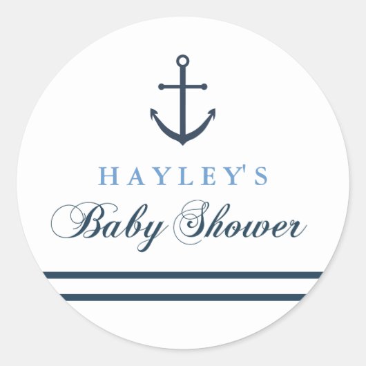 Blauw & Wit Nautisch Baby shower Sticker (Voorkant)