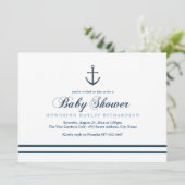 Blauw & Wit Nautisch Baby shower Uitnodigen Kaart (Staand voorkant)