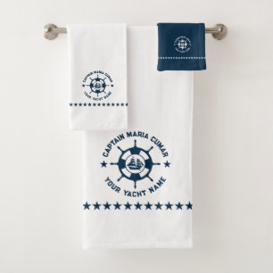 Blauw Wit Nautisch Boat Wheel Boat Bad Handdoek