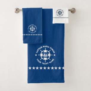 Blauw Wit Nautisch Boat Wheel Boat Bad Handdoek