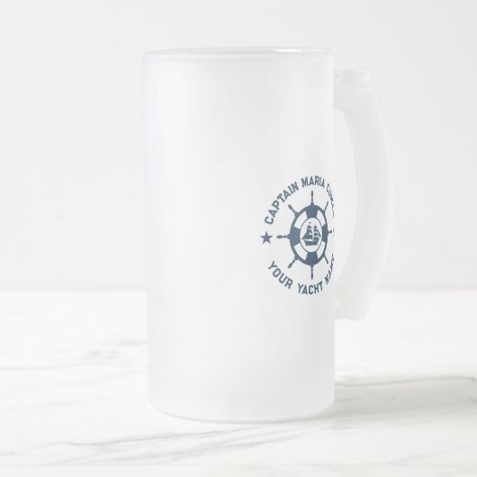 Blauw Wit Nautisch Boat Wheel  Boat Matglas Bierpul (Voorkant rechts)