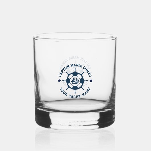 Blauw Wit Nautisch Boat Wheel Boat Whisky Glas (Achterkant)