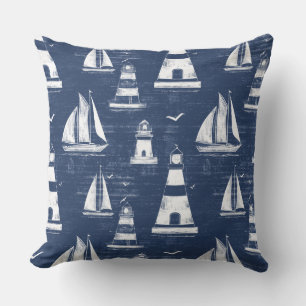 Blauw-Wit Nautische Vuurtoren Sierkussen