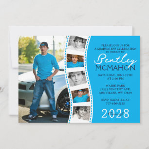 Blauw, Wit & Navy Filmstrip 6 Foto Afstuderen Kaart