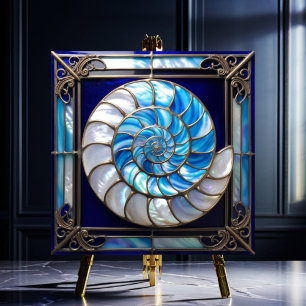 Blauw/Wit Nep Gebrandschilderd Glas Nautilus Schel Tegeltje