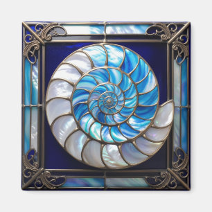 Blauw/Wit Nep Gebrandschilderd Nautilus Schelp 2 Magneet