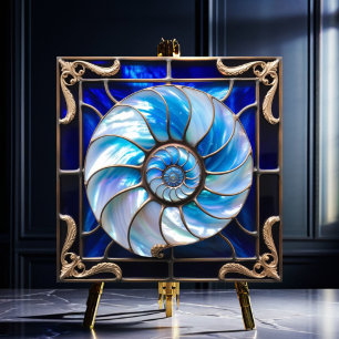 Blauw/Wit Nep Gebrandschilderd Nautilusschelp 3 Tegeltje