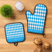 Blauw-wit Oktoberfest Ovenwant & Pannenlap Set (Top down)