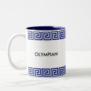Blauw & Wit Olympisch Grieks geometrisch patroon Tweekleurige Koffiemok
