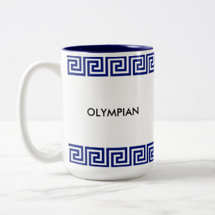Blauw & Wit Olympisch Grieks geometrisch patroon Tweekleurige Koffiemok
