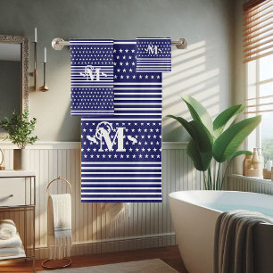 Blauw Wit Onafhankelijkheidsdag Star & Stripe Mono Bad Handdoek