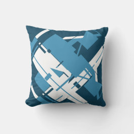 Blauw wit op donkere Turquoise Diagonaal Abstract Kussen