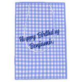 Blauw Wit Overeenkomende Patronen Gingham Medium Cadeauzakje (Voorkant)