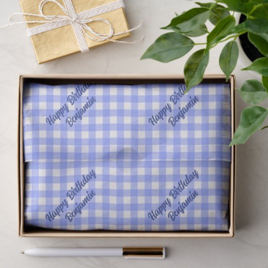Blauw Wit Overeenkomende Patronen Gingham Tissuepapier (Geschenk)