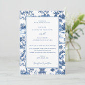 Blauw & Wit Pagoda Chinoiserie Toile Wedding Kaart (Staand voorkant)