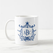Blauw Wit Pagode Bloem Lijst Monogram Initialen Koffiemok (Links)