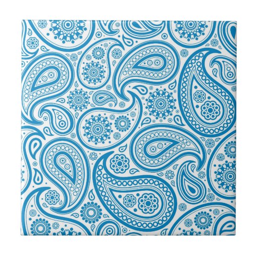 Blauw & Wit  Paisley Damask Pattern Tegeltje (Voorkant)