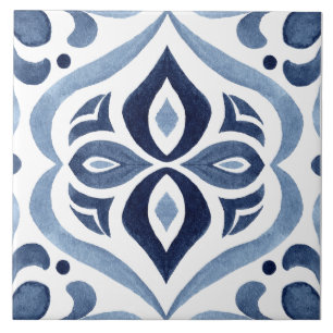Blauw & Wit Patroon Waterverf Mediterraan Tegeltje