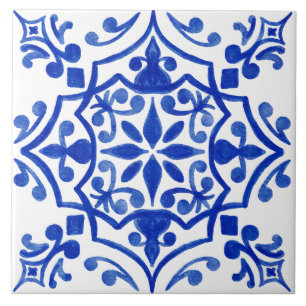 Blauw & Wit Patroon Waterverf Mediterraan Tegeltje
