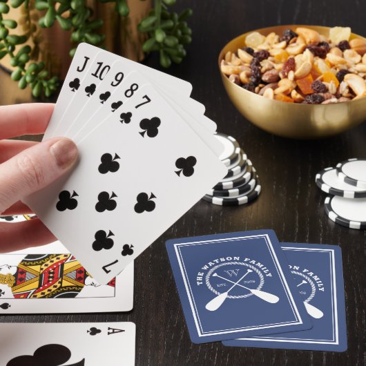Blauw wit peddels en helling nautisch monogram pokerkaarten (Insitu)