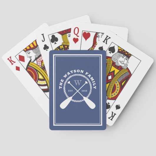 Blauw wit peddels en helling nautisch monogram pokerkaarten (Achterkant)