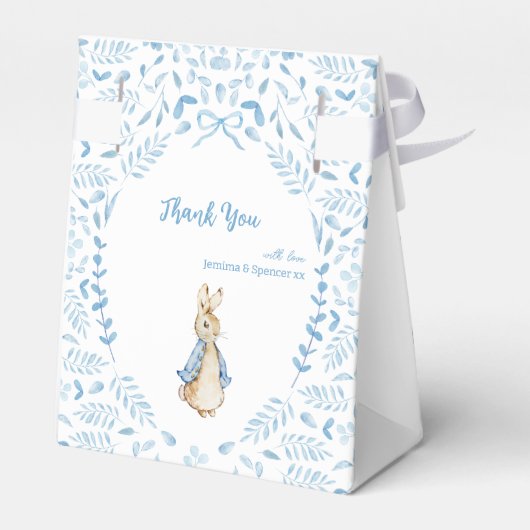 Blauw Wit Peter het Konijn Beatrix Baby shower Bedankdoosjes (Achterkant)