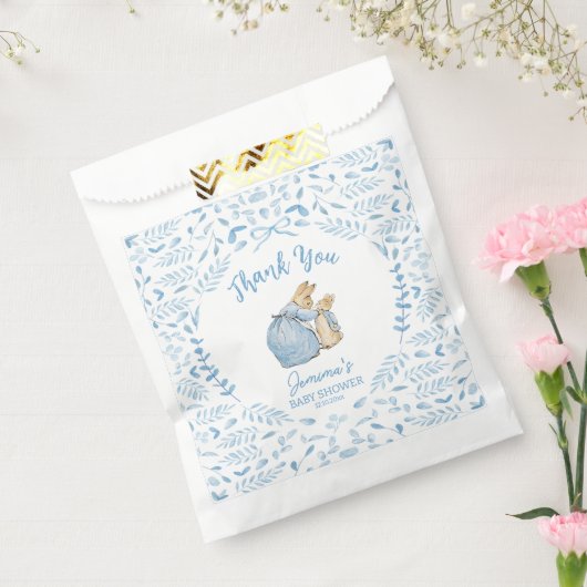 Blauw Wit Peter het Konijn Beatrix Baby shower Bedankzakje (Gezegeld)