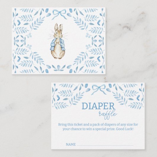 Blauw Wit Peter het Konijn Beatrix Baby shower Informatiekaartje (Voorkant / Achterkant)