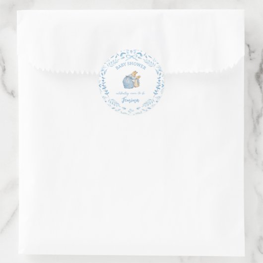 Blauw Wit Peter het Konijn Beatrix Baby shower Ronde Sticker (Tas)