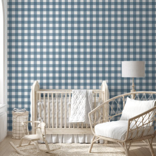Blauw wit plaid schattig behang