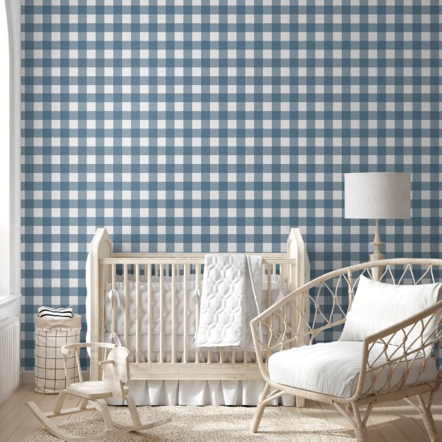 Blauw wit plaid schattig behang (Kinderen)