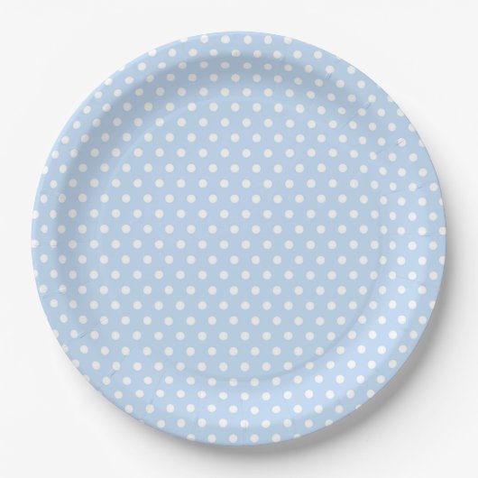 Blauw Wit Polka Dot Papier Borden Papieren Bordje (Voorkant)