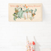 Blauw Wit Pompoen Herfst Bloemen Gepersonaliseerd, Spandoek (Insitu)
