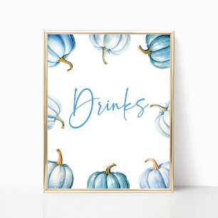 Blauw Wit Pompoen Herfst Herfst Drinken Party Teke Poster