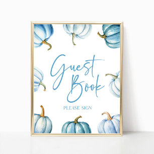 Blauw Wit Pompoen Herfst Herfst Gastboek Teken Poster