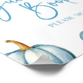 Blauw Wit Pompoen Herfst Herfst Gastboek Teken Poster (Hoek)