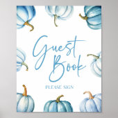Blauw Wit Pompoen Herfst Herfst Gastboek Teken Poster (Voorkant)