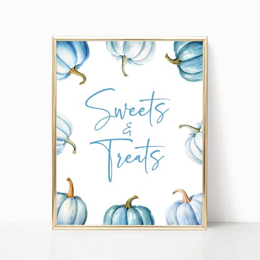 Blauw Wit Pompoen Herfst Snoep en traktaties Teken Poster