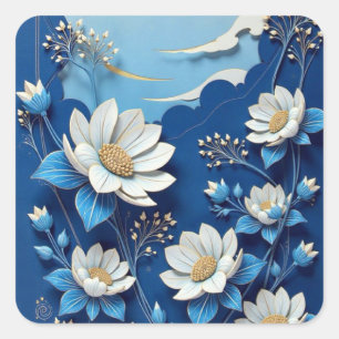Blauw & Wit Porseleinen Telefoonhoes – Traditionee Vierkante Sticker