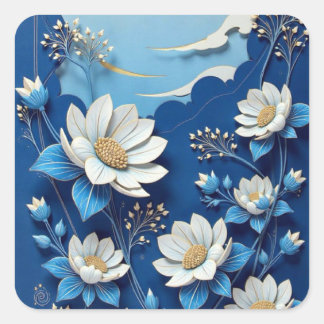 Blauw & Wit Porseleinen Telefoonhoes – Traditionee Vierkante Sticker