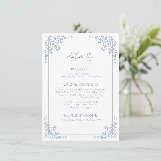 Blauw Wit QR Code Wedding Details Kaart (Staand voorkant)
