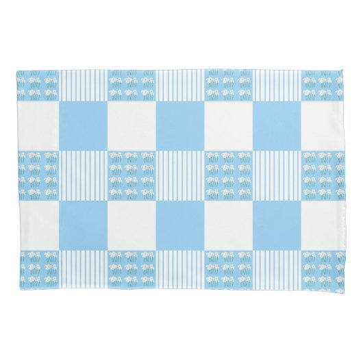 Blauw-wit quiltblok Kussensloop (Voorkant)