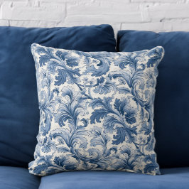 Blauw-wit Renaissance Acanthus Damask Kussen