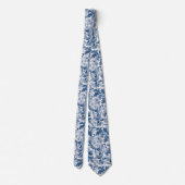 Blauw-wit Renaissance Acanthus Damask Stropdas (Achterkant)