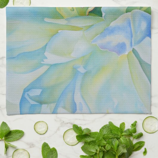 Blauw wit romantisch pioen waterverf schilderij theedoek (Gevouwen)