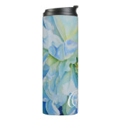 Blauw wit romantisch pioen waterverf schilderij thermosbeker (Gedraaid links)