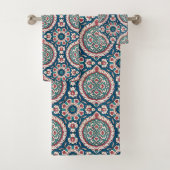 Blauw Wit Rood Blauwgroen Oosters Azulejo Patroon Bad Handdoek (Insitu)